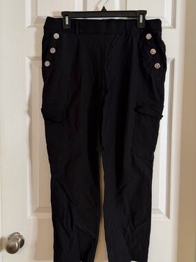 Women’s Black Cargo Joggers with Button Trim